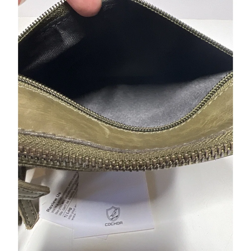 COCHOR Olive Green Soft Leather Crossbody Purse Travel Bag Adjustable Strap NWT